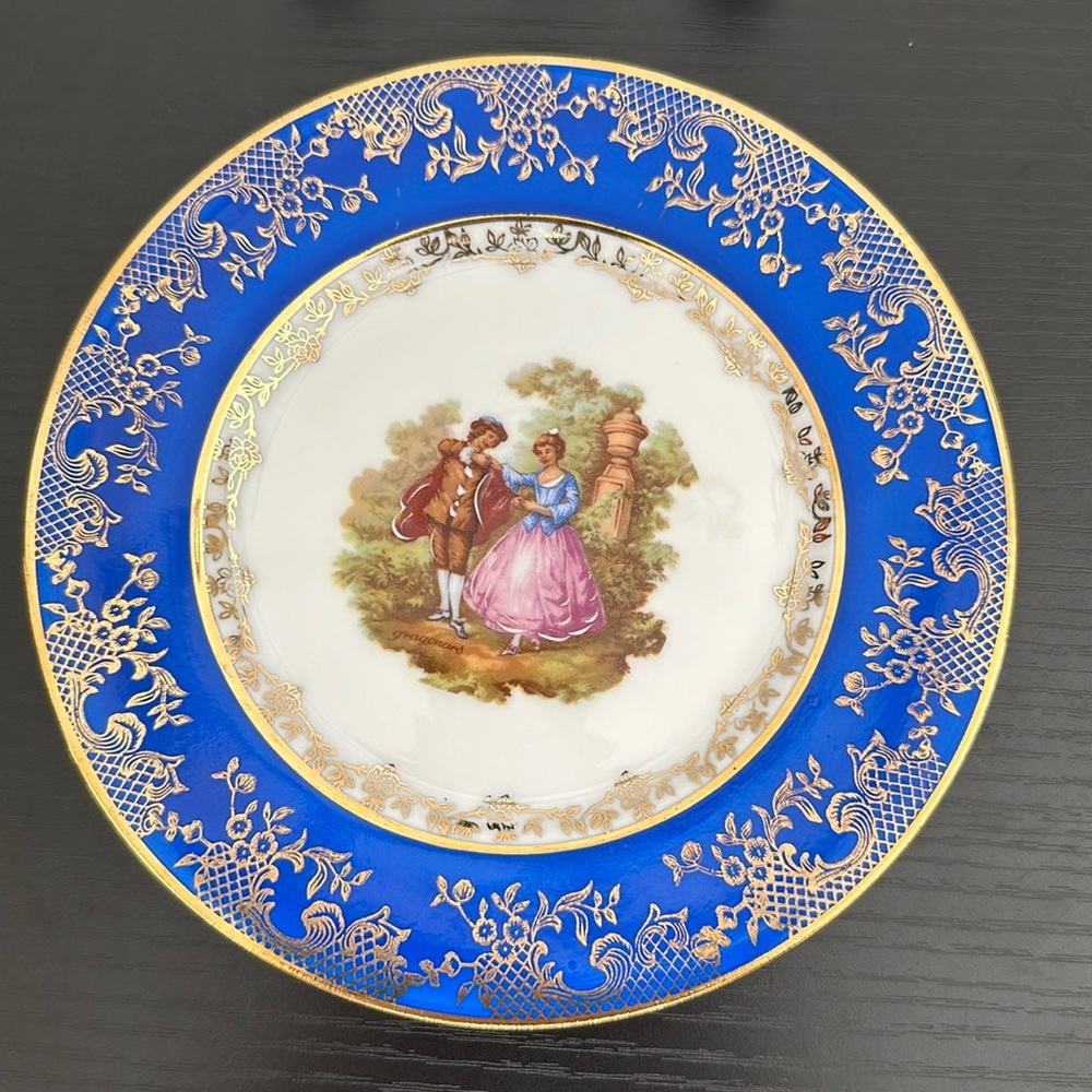 🌹 Limoges France Rehausse Main Porcelain 24k Gold Accent 6.25” Plate - Picture 3 of 14